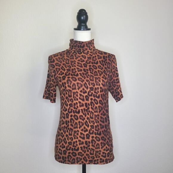 Michael Kors Leopard Print Turtleneck Top Small - Picture 1 of 7